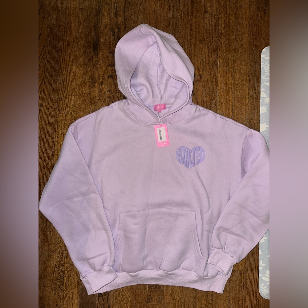 Edikted Lavender Heart Graphic Bubble Letter Front Back Pullover Hoodie - NWT MD